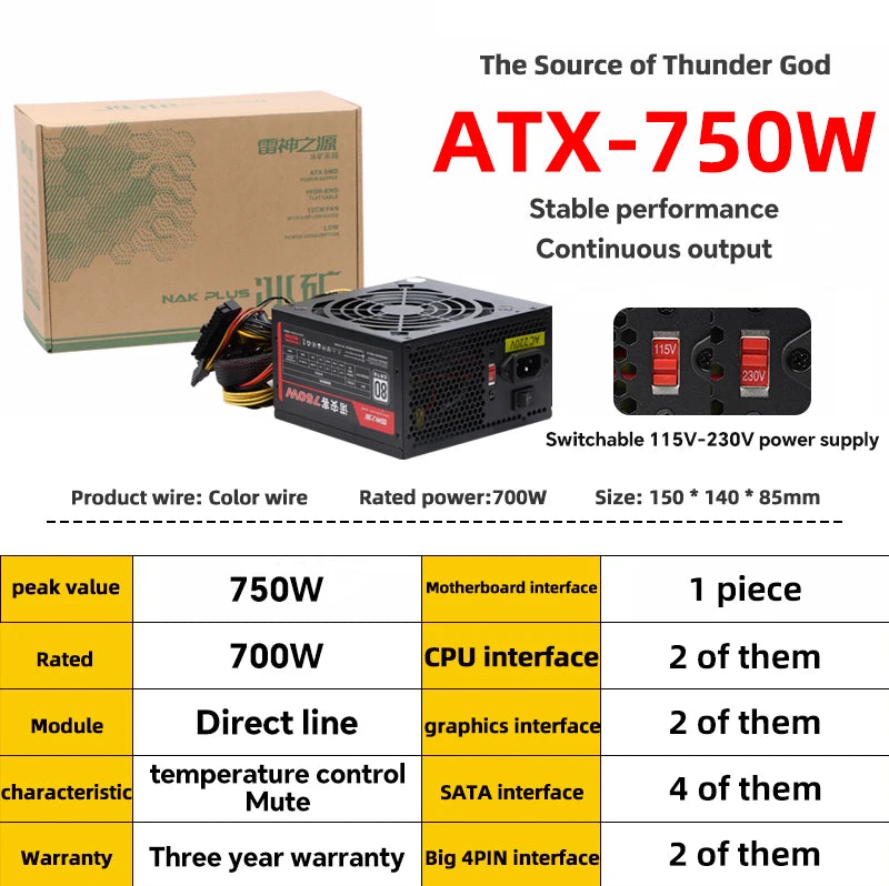 ATX 650W Gaming Power Supply | 600W Rated Silent PSU with 120mm Fan for Desktop PC