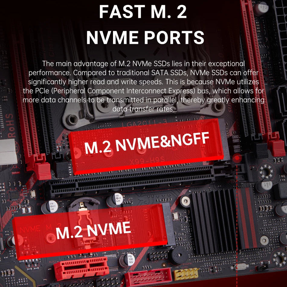 X99 Motherboard | LGA 2011-3 C612 Chipset | DDR4 | NVMe & NGFF M.2 | TPM 2.0 | 4-Channel Memory | USB3.0 & SATA3.0