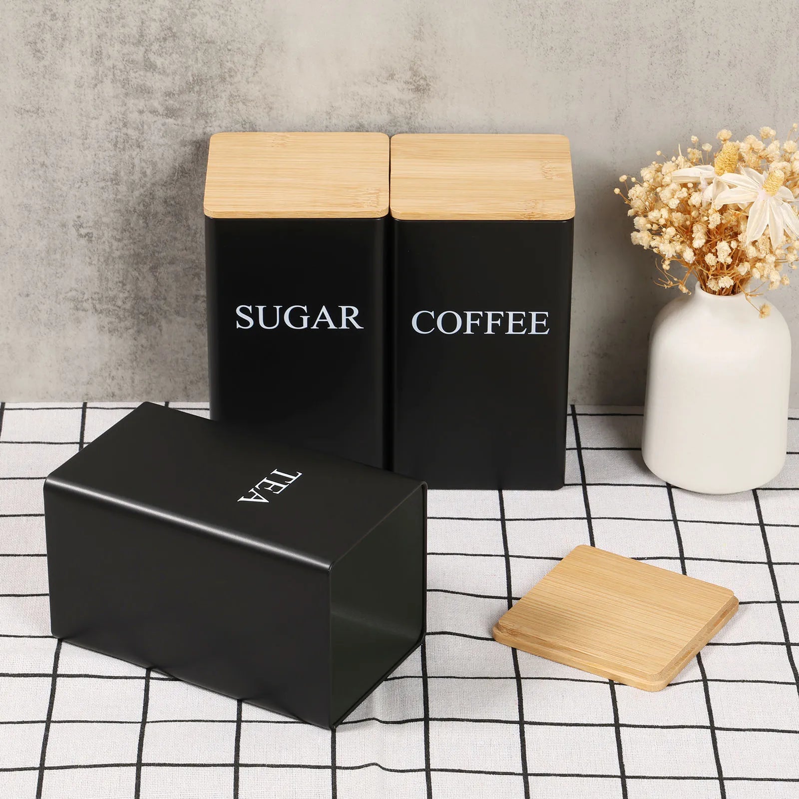 Airtight Coffee, Tea & Sugar Jar - Luxury Metal Canister with Bamboo Lid for Freshness