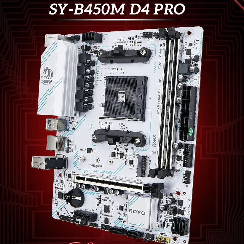 SOYO B450M Gaming Motherboard | AM4 Socket | DDR4 | NVMe M.2 | Supports AMD Ryzen 5600 CPU