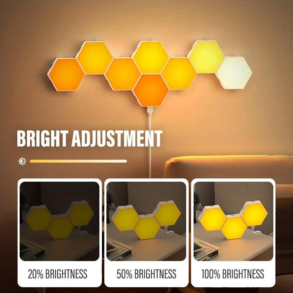 RGB Hexagon Wall Light Panels | Smart Color-Changing Modular Lamp with APP & Music Sync for Gaming Room, Bedroom, and Decor