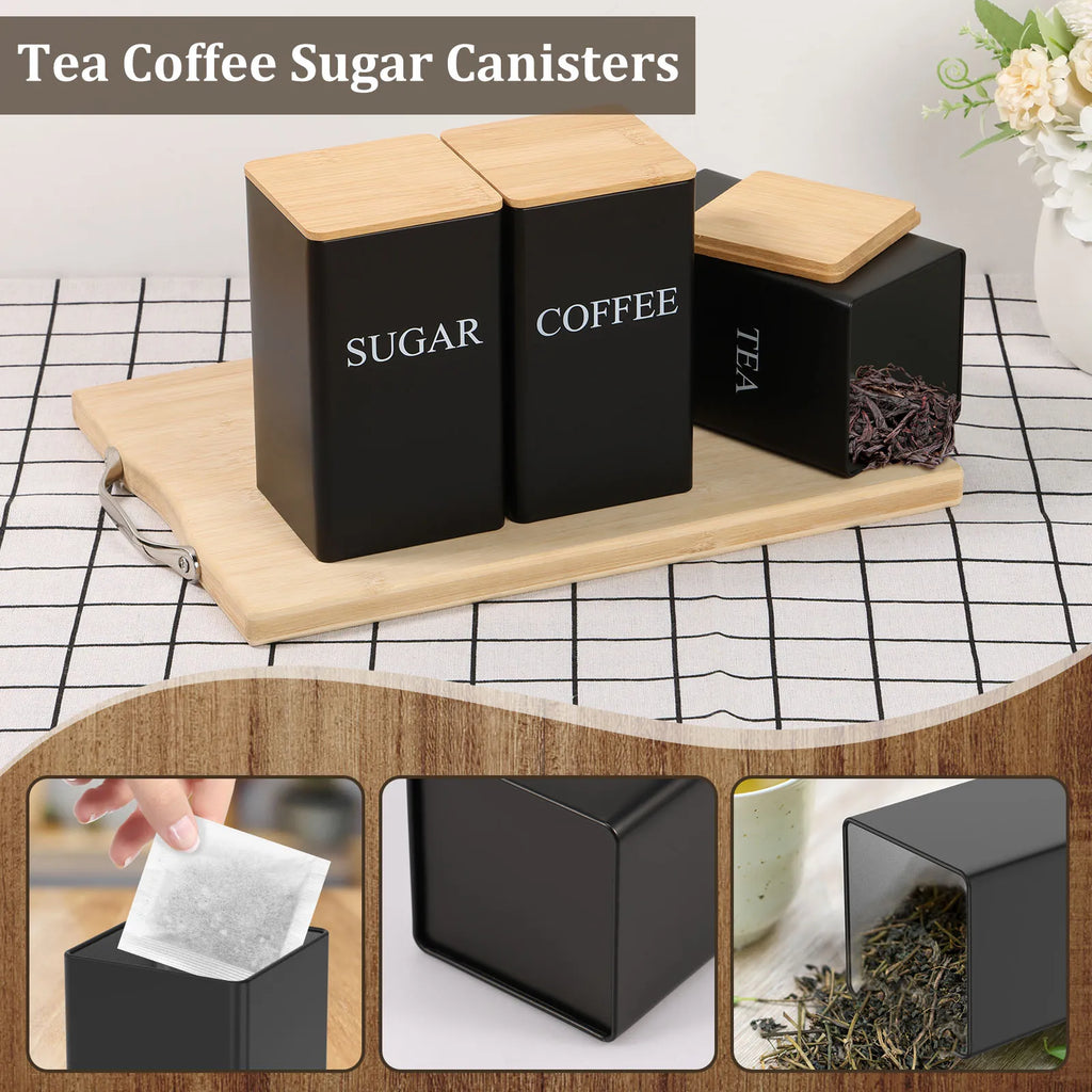 Airtight Coffee, Tea & Sugar Jar - Luxury Metal Canister with Bamboo Lid for Freshness