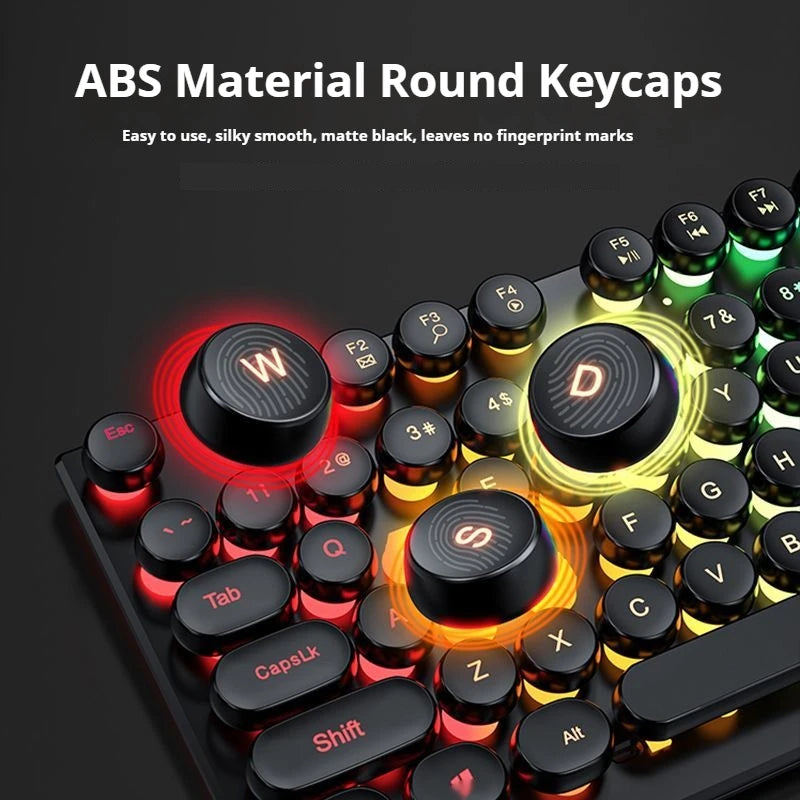 EWEADN GX330 Retro Typewriter Keyboard | 104-Key RGB Backlit Wired Keyboard with Round Punk Keycaps for PC & Laptop