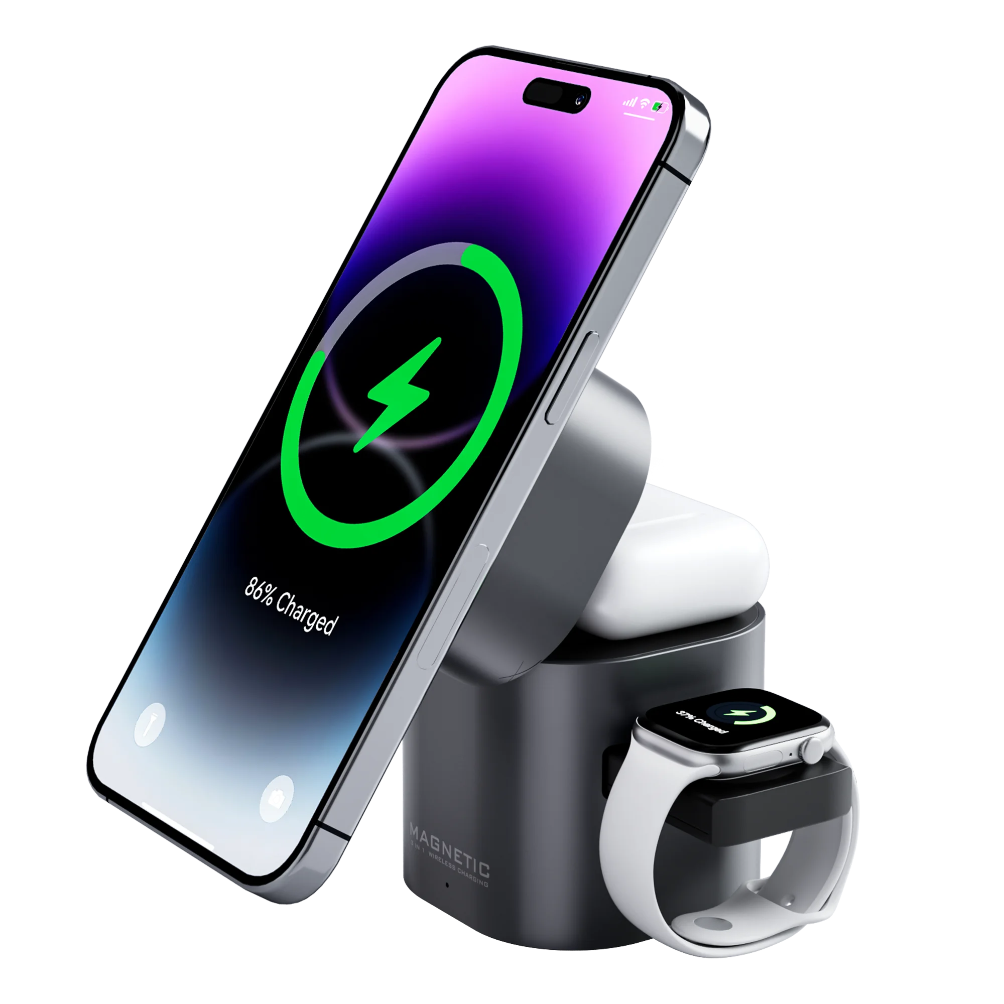 3-in-1 Magnetic Wireless Charger Stand | 15W Fast Charging Dock for iPhone 12–16, Apple Watch, and AirPods | Foldable Desk Charging Station