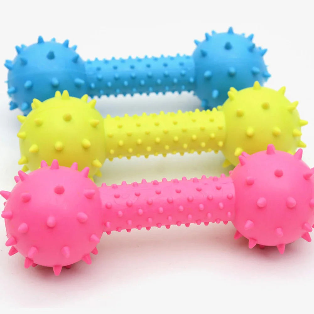 Puppy Squeaky Barbell Chew Toy | Teeth Cleaning Stick & Interactive Training Molar Toy for Small Dogs – Durable Pet Chewing Supplies