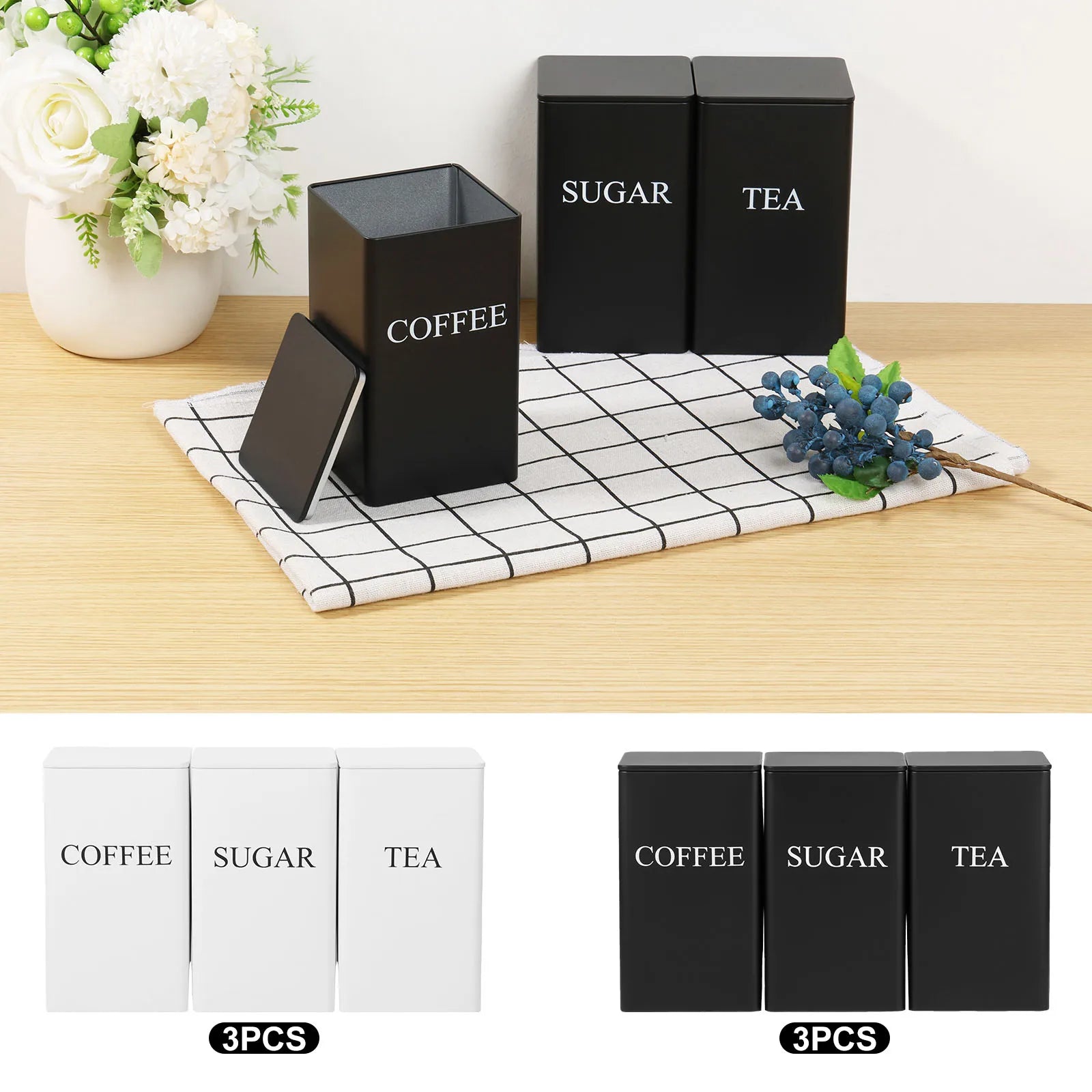 Airtight Coffee, Tea & Sugar Jar - Luxury Metal Canister with Bamboo Lid for Freshness