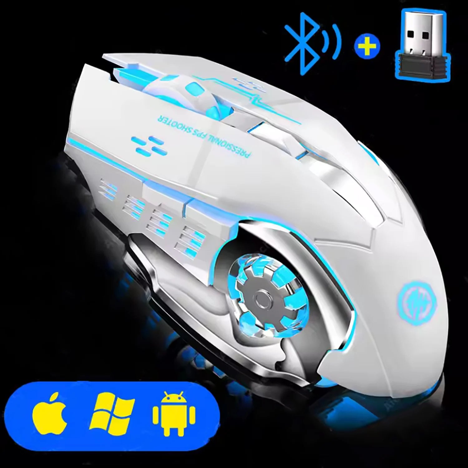 OBAME Rechargeable Wireless Gaming Mouse | Silent Bluetooth RGB Mouse with USB Receiver