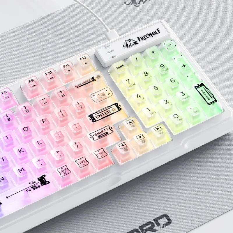 FREEWOLF M95 Silent RGB Gaming Keyboard | Wired Transparent Backlit Ergonomic Keyboard for Laptop & PC