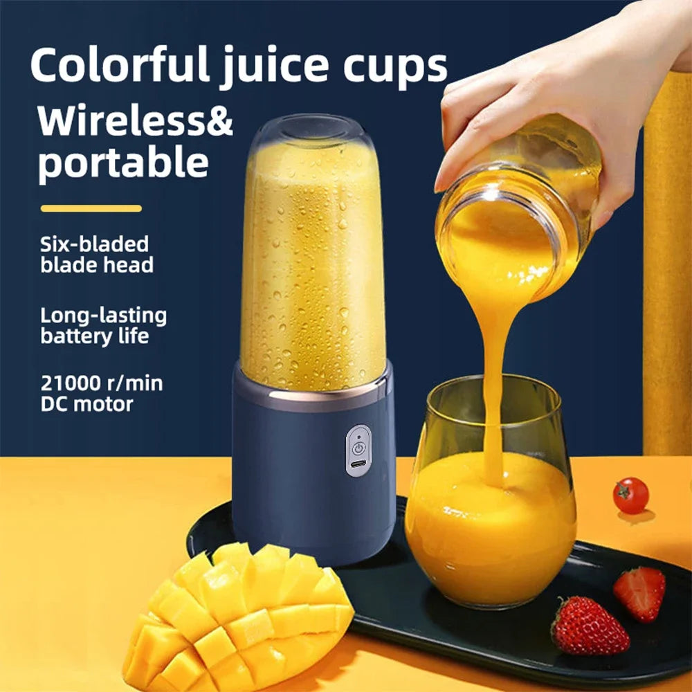 6 Blades Portable Electric Juicer Cup - USB Rechargeable Smoothie Maker Mini Blender for Travel & Fresh Juices