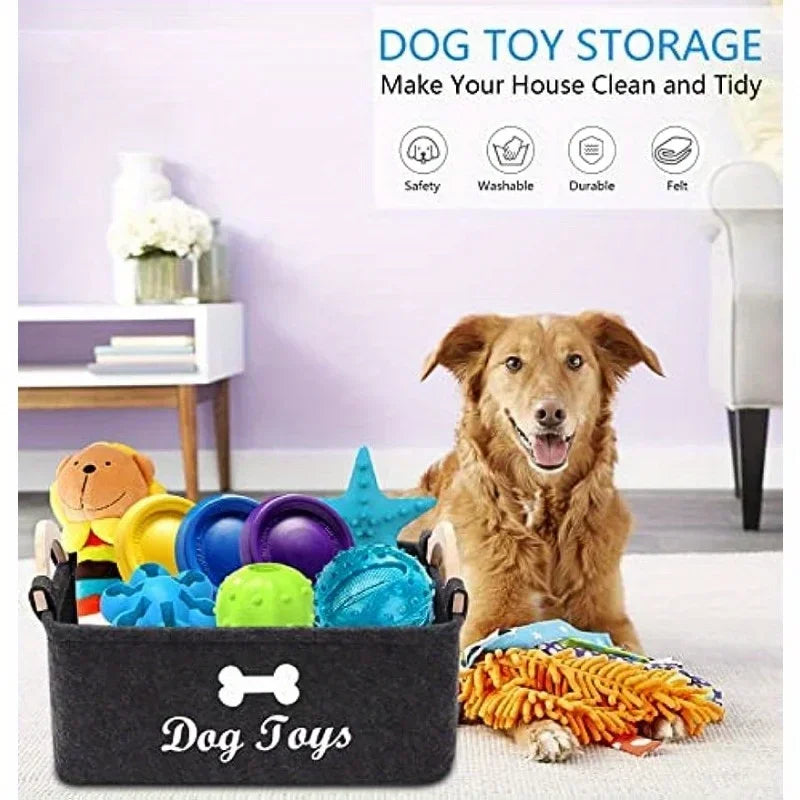 Felt Pet Toy Storage Basket – Durable Organizer Box for Dog & Cat Toys | Stylish Home Storage for Pet Accessories