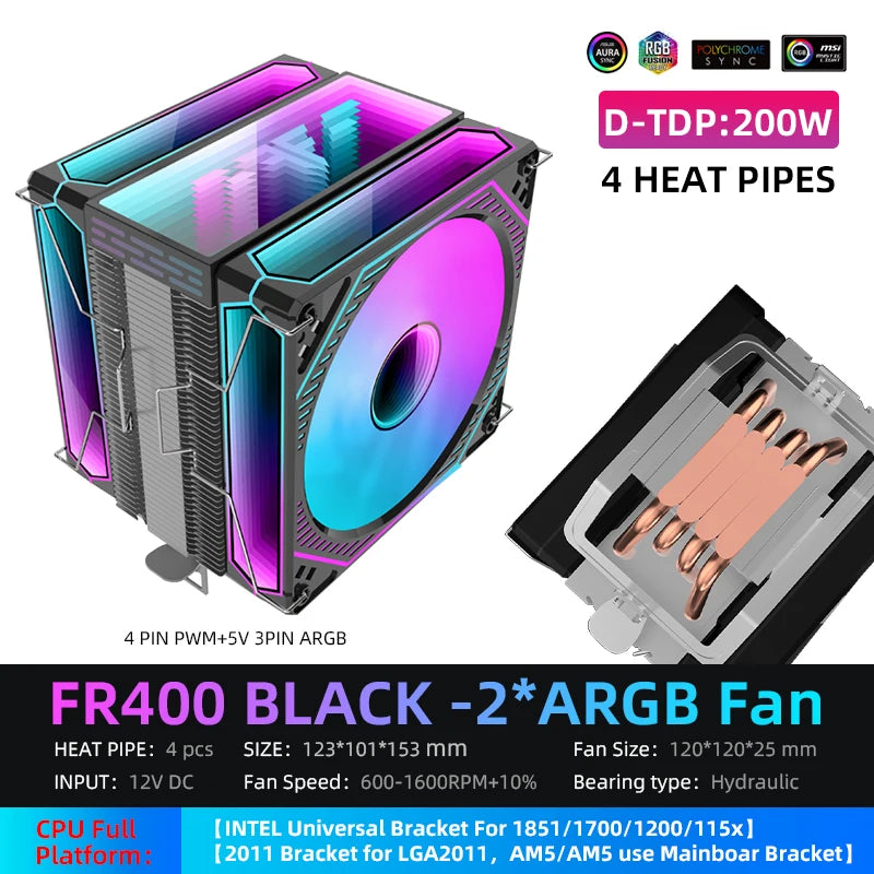 MetalFish FR600 Infinity Mirror ARGB CPU Air Cooler | 6 Heat Pipes | 153mm Tower | 120mm PWM Fan