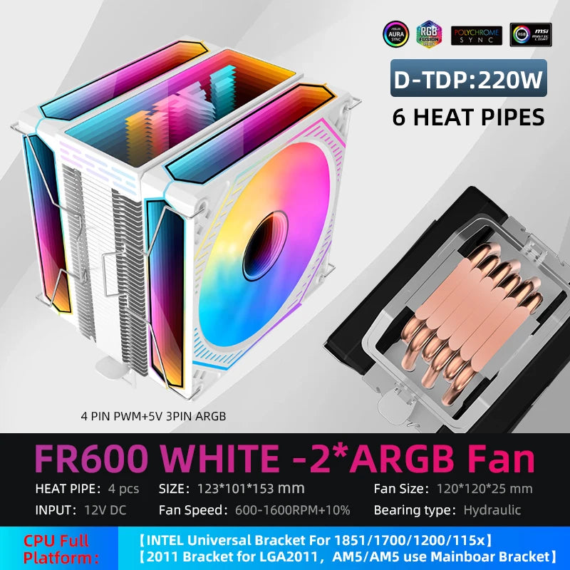 MetalFish FR600 Infinity Mirror ARGB CPU Air Cooler | 6 Heat Pipes | 153mm Tower | 120mm PWM Fan