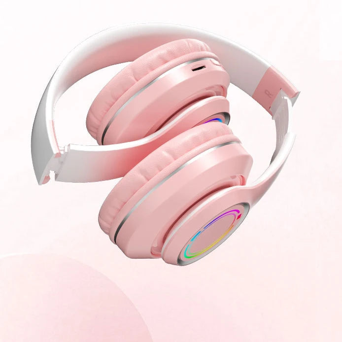 Gradient Color Luminous Wireless Headset | Bluetooth Headphones with Mic, SD Card Slot & RGB Lighting for Gaming, Music & Calls