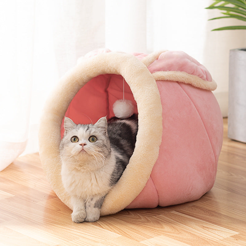 Cozy Cave Plush Pet House – Foldable Winter Sleep Nest