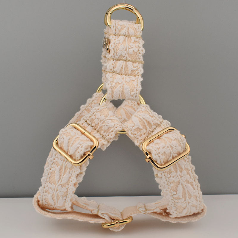Luxe Lace Dog Harness & Leash Set – Soft Lace with Gold Buckle