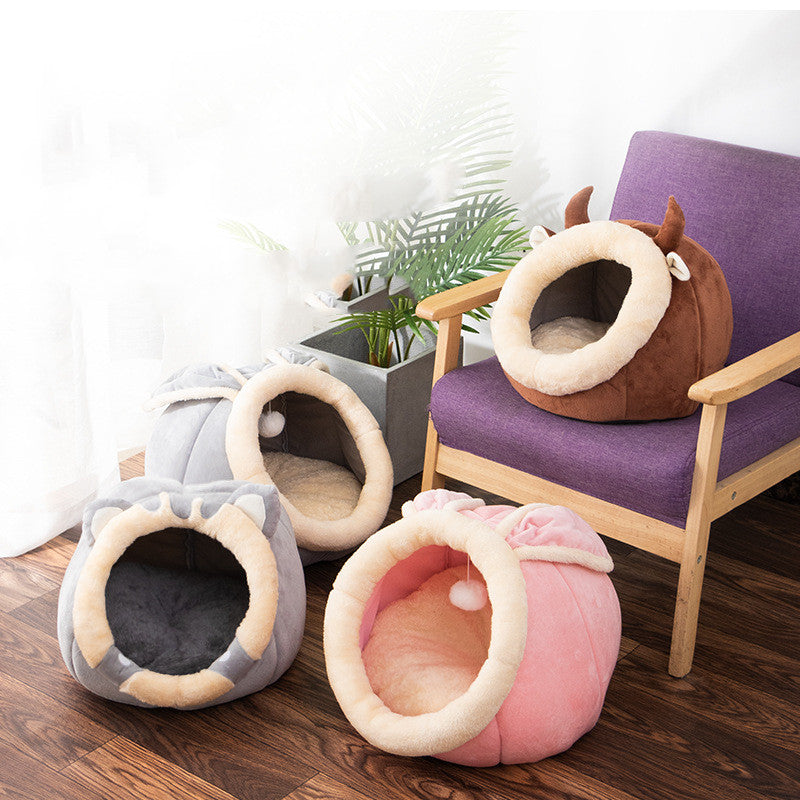 Cozy Cave Plush Pet House – Foldable Winter Sleep Nest