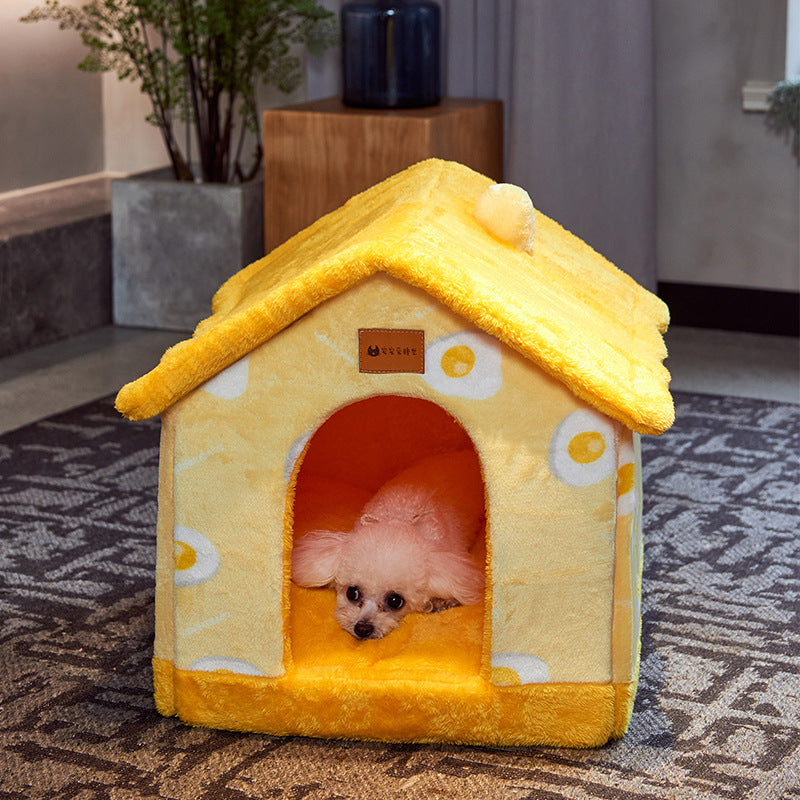 Cozy Cave Plush Pet House – Foldable Winter Sleep Nest