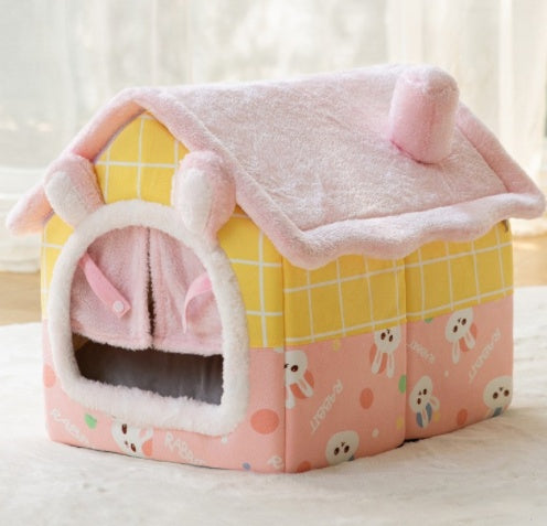 Cozy Cave Plush Pet House – Foldable Winter Sleep Nest