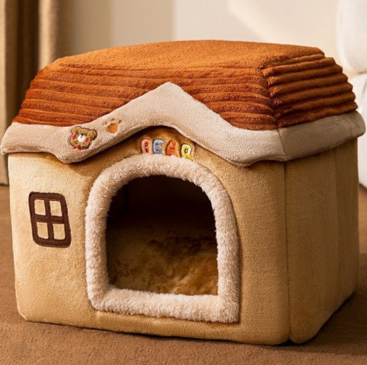 Cozy Cave Plush Pet House – Foldable Winter Sleep Nest