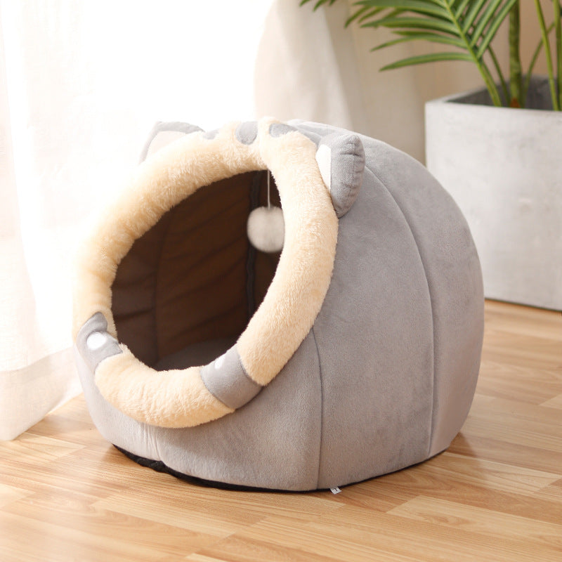 Cozy Cave Plush Pet House – Foldable Winter Sleep Nest