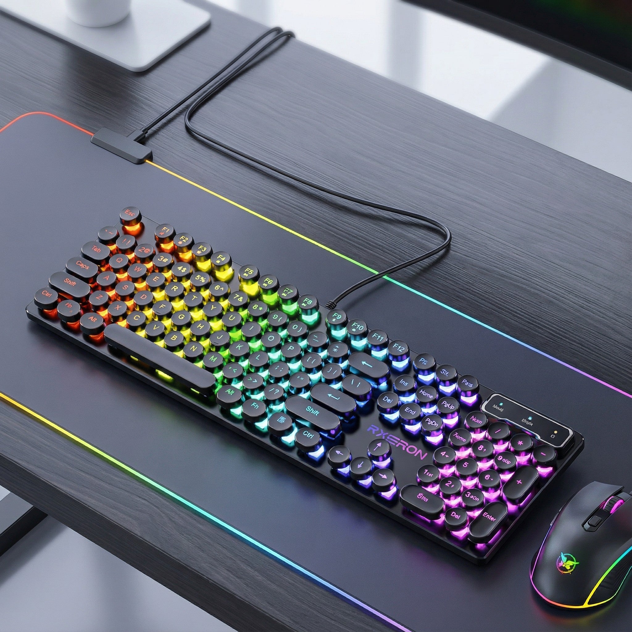 EWEADN GX330 Retro Typewriter Keyboard | 104-Key RGB Backlit Wired Keyboard with Round Punk Keycaps for PC & Laptop