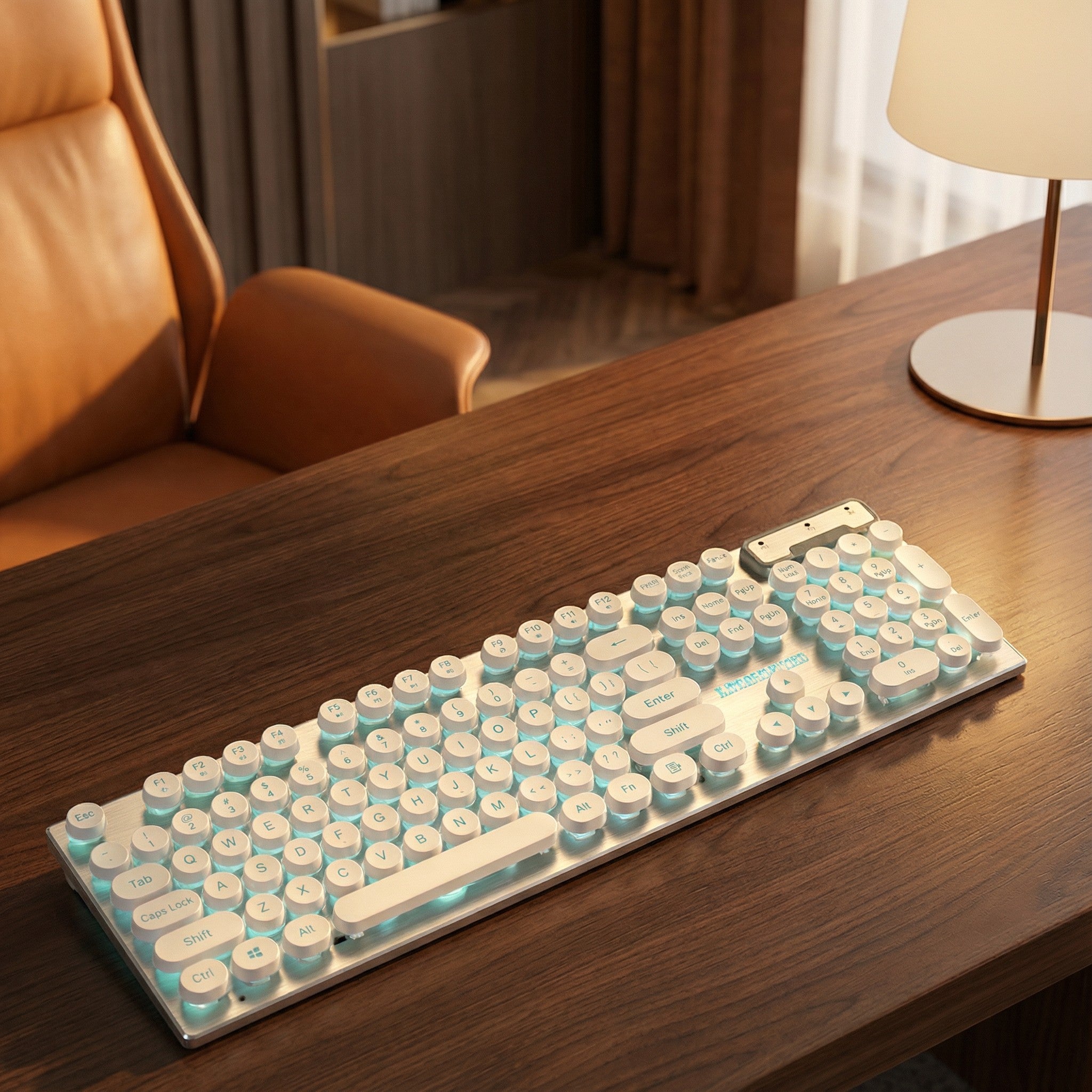 EWEADN GX330 Retro Typewriter Keyboard | 104-Key RGB Backlit Wired Keyboard with Round Punk Keycaps for PC & Laptop