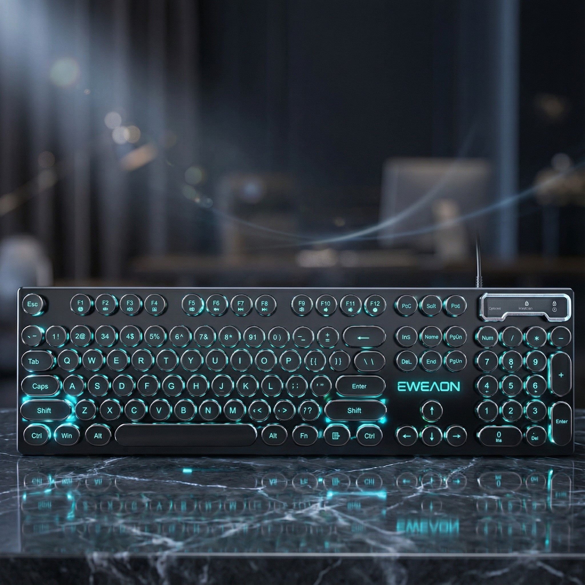 EWEADN GX330 Retro Typewriter Keyboard | 104-Key RGB Backlit Wired Keyboard with Round Punk Keycaps for PC & Laptop