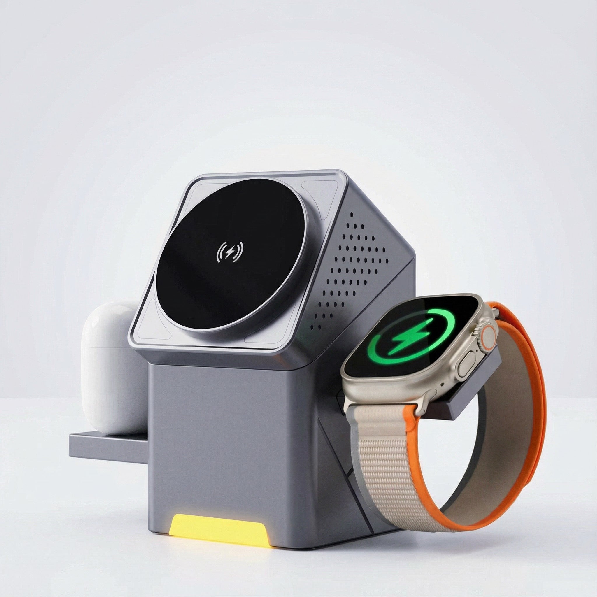 3-in-1 Automatic Rotating 15W Fast Wireless Charger – Pop-Up Dock for iPhone, Apple Watch & AirPods | Foldable Travel Charging Station