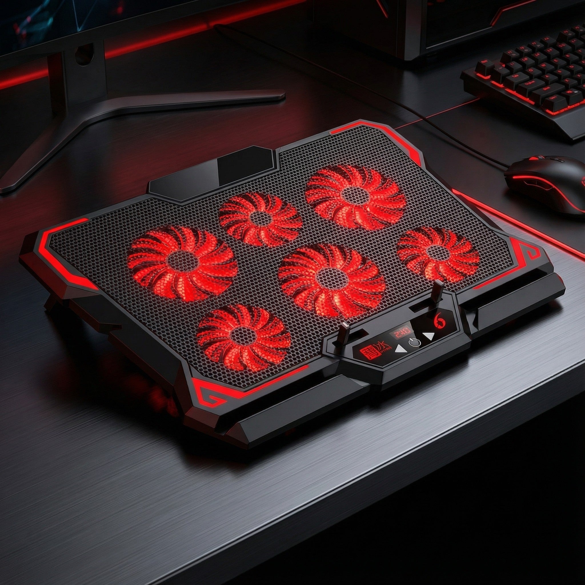 COOLCOLD 17" Gaming Laptop Cooling Pad — 6 Fans, LED Display, Dual USB, Adjustable Stand