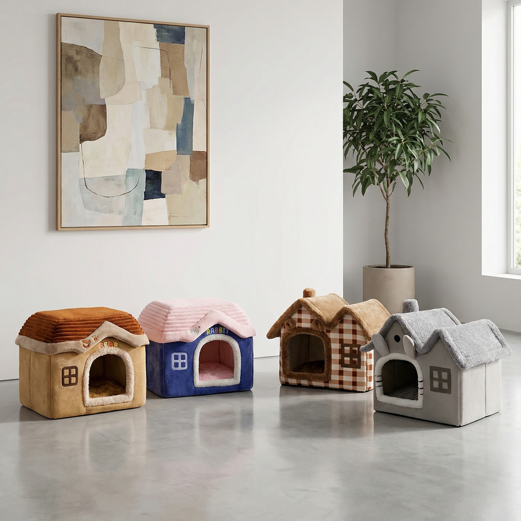 Cozy Cave Plush Pet House – Foldable Winter Sleep Nest